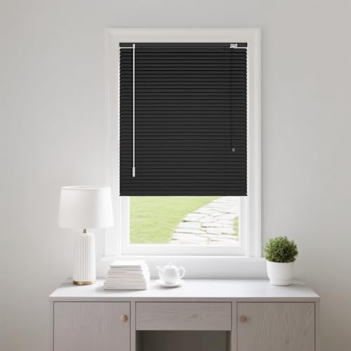 AJTXCSFOQL 25mm Persianas Venecianas de Aluminio 160 155 110 65 70 95 100 135 50 85 170 180 195 230 cm, Protección Solar y Privacidad, Persiana Veneciana para Ventanas/Puertas/Balcones Estores(Negro)