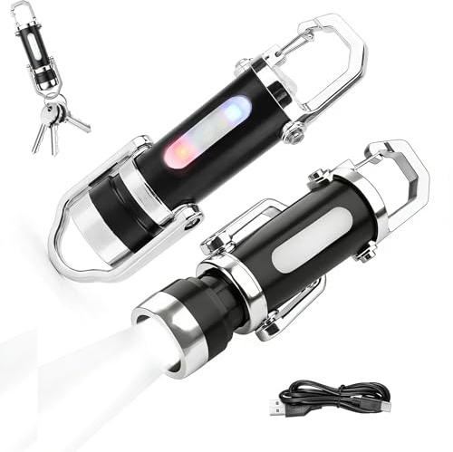 2 Pcs Super Bright Mini Keychain Flashlight - 1200LM Retractable Zoom LED Key Ring Torch, Waterproof Rechargeable Keychain Flashlight, Small Portable for Outdoor Activities, Hiking, Camping, Emergency