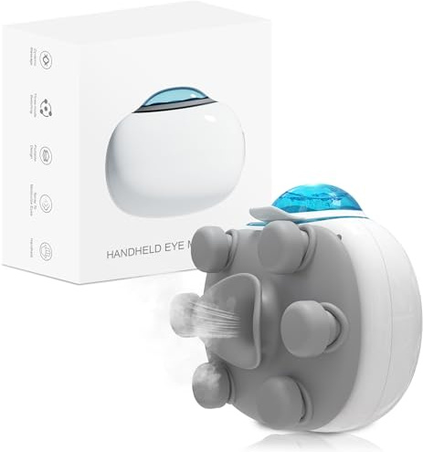 Handheld Eye Massager, Rechargeable Vibration Massage with Mist Spray | 6 Silicone Heads Travel Size Eye Care Tool for Eye Fatigue Relief & Moisturizing