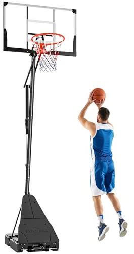 Soozier Basketball Hoop Outdoor Portable, 8-10ft Adjustable Basketball Goal, 47 Inch Shatterproof Backboard w/Shock Absorbent Rim, Fillable Base, for Youth & Adult, for Backyard, Driveway, Indoor
