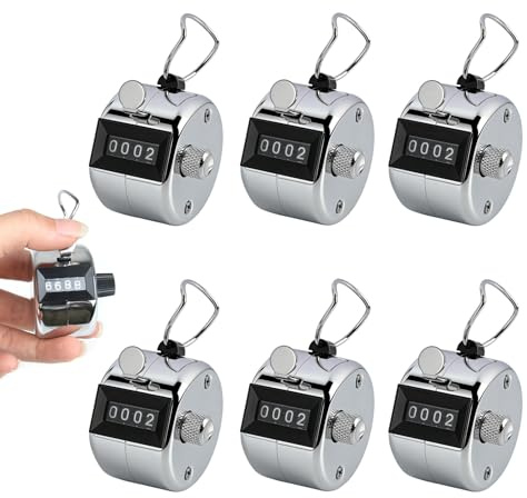 JXRSKJ 6PCS Compteur Manuel, Mécanique en Métal 4 Chiffres avec Anneau Doigt, Compteur de Clic Portable Remise à Zéro, Compte Rang Tricot Golf Sport École Comptage Précis 0 à 9999