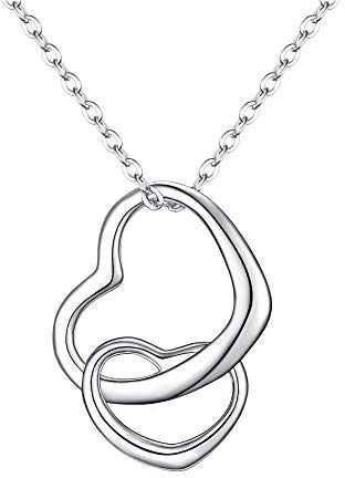 EVER FAITH Women's 925 Sterling Silver Simple Interlocking Open Heart Adjustable Pendant Necklace