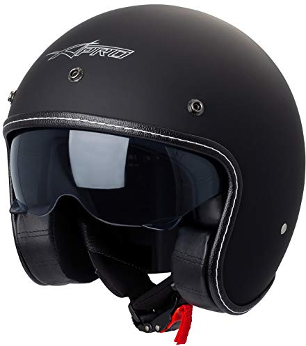 Casque Moto Jet Cafe Racer Homologué ECE 22-05 Scooter Custom Noir Mat S