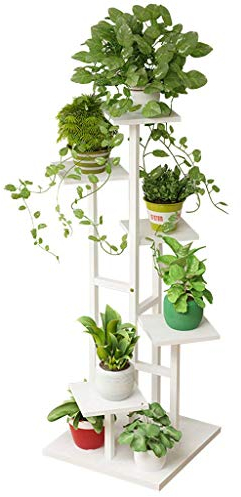 Weiß Pflanzenständer Holz und Metall Blumenständer für Wohnzimmer Balkon Dekor Pflanzenregal Blumenregal Innen und Außen Pflanzer Halter Leiterregal Lagerung Display Regal
