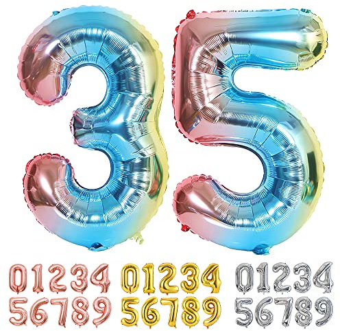 Ponmoo Foil Balloon Number 35/53 Gradient Blue, Giant Numbers 0 1 2 3 4 5 6 7 8 9 10-19 20-29 30-39 40-49 50-60-70-80-90-100, Large Balloons for Wedding Anniversary Birthday Party Decoration