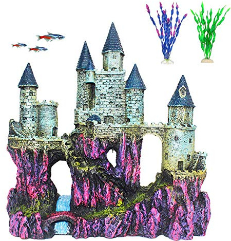 PINVNBY Aquarium Resin Castle Decoration Fish Tank Driftwood Castle Cave Hideouts House Plants Supplies Accessories(Purple)
