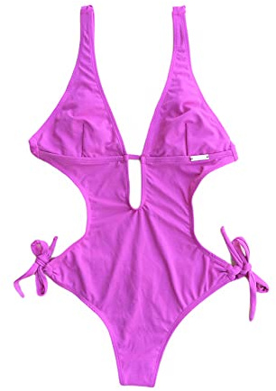 KINIBY Sexy Trikini Donna Monokini Un Pezzo Costume Intero Mare e Piscina Stampe Tropicale BechBrasil (Rosa Pink, 40/42 Donna M)