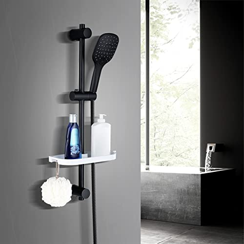 Görbach Asta Doccia Nera Regolabile Portasapone 70 cm in inox 304 Gruppo Doccia con Doccetta a 3 Getti e Porte-Savon,Senza Miscelatore,Supporto Doccia Saliscendi(HB1210MB).