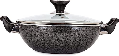 AM Home and Kitchen: 32cm Induction Wok Non Stick with Glass Lid | Versatile Frying Pan, Cookware, Saucepan, Paella Pan, Stock Pot, Stir-Fry & Deep Griddle, with Steam Vent