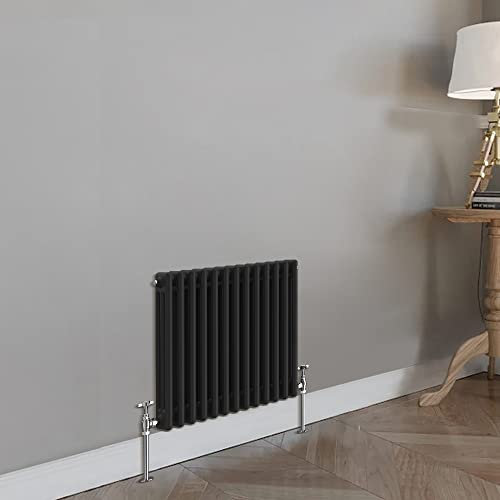 Blümme Traditional Cast Iron Style Triple Column Black Horizontal Radiator 600 x 605mm – Perfect for Bathrooms Kitchen Living Room