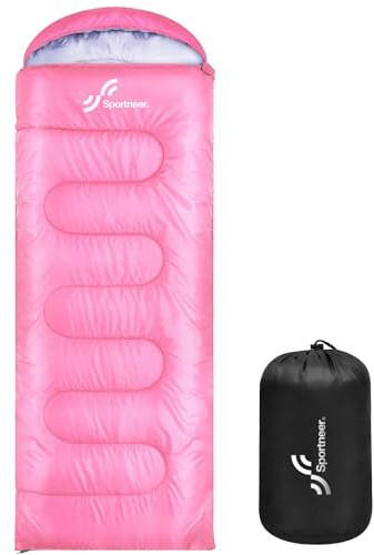 Sportneer Sac de Couchage Chaud pour Adultes 3-4 Saisons, imperméable, léger, Grand, ultraléger, pour Homme Adulte, pêche, Voyage, Plein air, Rose