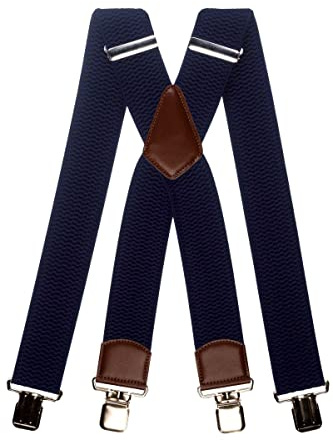 Olata Bretelle da Uomo a Forma di X con Pelle Marrone, Extra Larghe, 5 cm. Blu Scuro