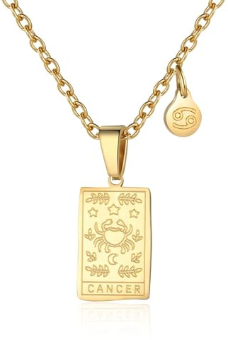 RIXERKOC Collana di segni zodiacali per le donne Ciondolo a forma di carta dei tarocchi a doppia faccia in acciaio inox Segni zodiacali Regali di gioielli per le ragazze