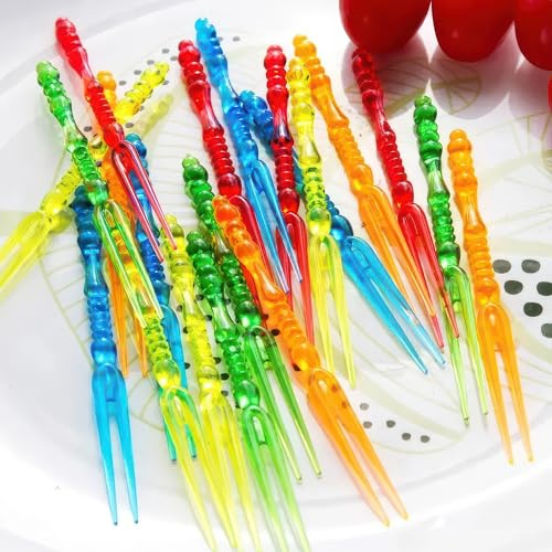 200pcs Disposable Plastic Mini Fruit Forks Set - Bistro, Cocktail, Appetizer, Cake, Toothpick, Salad Forks - 4 Multicolor