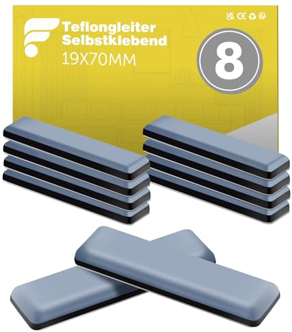 shinfly 8 Stück Teflongleiter Selbstklebend, Möbelgleiter Teflon - 70 x 19 mm (eckig), Stuhlgleiter Teflon - für Glatte Böden und Teppiche
