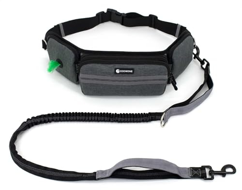 Hands Free Leash with Walking Fanny Pack for Large Medium Small Dogs, Heavy Duty Durable Reflective Waist Bungee for Training, Night Walking Running Jogging Hiking