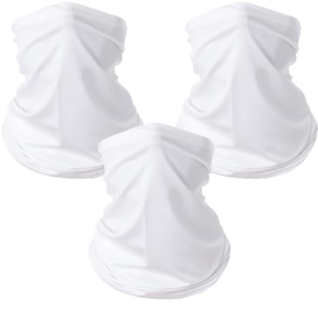 JIHUOO 3 Pcs Neck Gaiter Ski Face Mask Windproof Scarf Bandana Tube Neck Warmer for Hiking Cycling Running UV Protection Balaclava White