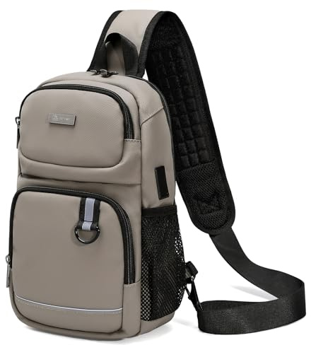 SPAHER Bröstväska Axelväska för Män med USB Vattentät Bröstväska Herr Antistöld Axelväska Herr Liten Crossbody Väska Herr Lätt Herrväska Sling för Resor Vandring Löpare Cykling Kaki