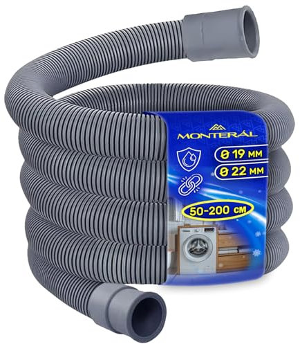 Extensible Tuyau Vidange Machine a Laver et Lave Vaisselle 2m avec Diamètre D'entrée Ø19/22 mm Tuyau Evacuation Étirable de 50 cm à 2 m - Garantie de 10 Ans - MONTERAL