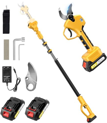 Secateur Electrique Sans Fil Avec Perche Télescopique de 250 cm, Taille D'ouverture de 2 * 2Ah Avec Moniteur, Sécateur Avec Moteur Sans Balais Pour Jardinage,Fruitiers