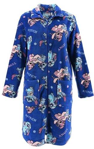 Disney Stitch Robe De Chambre pour Femme, Robe Doux Peignoir en Polaire Velours avec Fermeture éclair, Cadeau Femmes et Adolescents (FR/ES, Alpha/lettres, M, Taille normale, Taille normale, Bleu)