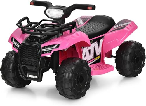GOPLUS Mini Quad Eléctrico para Niños para 18-36 Meses de 6V, Moto Electrica Infanti con Música Bocina USB y Faros LED, Vehículo Eléctrico Carga 20kg, 44 × 66 × 42 cm, 2 km/h (Rosa)