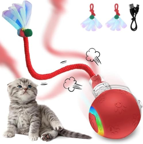 HIAME Interactive Cat Toys Ball for Indoor Cats, The 3rd Generation Agile Moving Cat Ball with Elastic Dragonfly Tail, Automatic Kitten Toys for Bored Indoor Adult Cats, Motion Activated