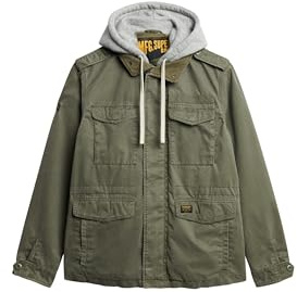 Superdry Giacca da campo Rookie da uomo con cappuccio, Verde oliva pallido, XL