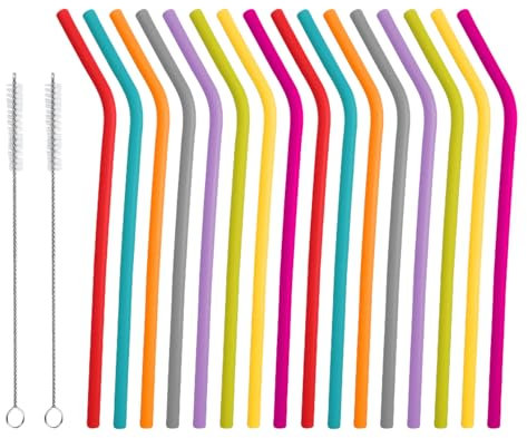 18Pièces Paille Plastique,Pailles Réutilisables Silicone en Enfants,Portable Sûr et écologique Colorées Jetable Plastic Grosse Straws,Incassable Jetables Large,pour Cocktail Bouteille Thermos Verres
