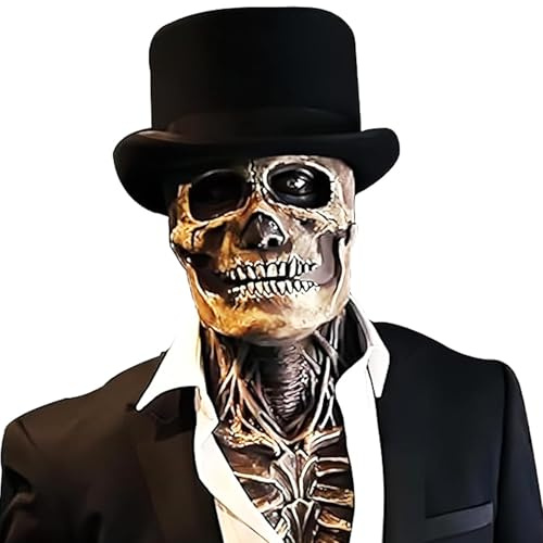 NEVSETPO Full Head Skull Mask, Scary Skeleton Latex Helmet Costume Mask for Cosplay, Halloween, Dance, Carnival, Masquerade, Party