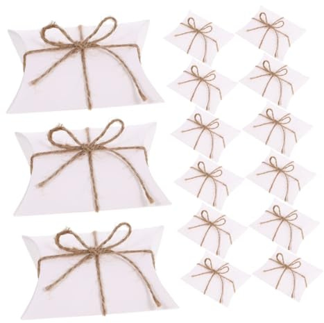 NIYANGLE 100 St Vikbara Kraftpapper Pillow Boxes med Jutesnöre för Choklad Smycken Presentkort Idealiska för Bröllop Shower Festliga Tillfällen