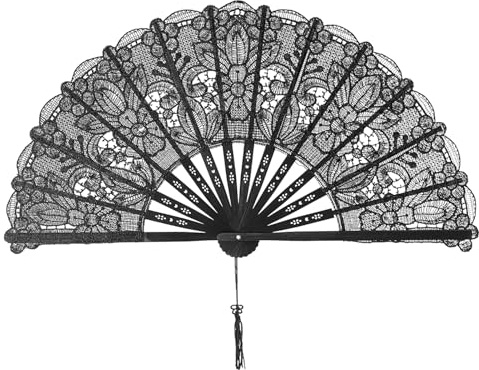 Renchey Éventail en Dentelle Noire | Éventails en Dentelle pour Halloween Portatifs | Accessoire de Danse et Fête pour Femmes et Filles