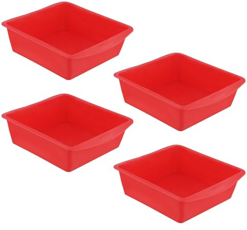 CHEUNGR Silicone Brownie Tin, 4 Pcs Square Cake Pan Silicone Cake Moulds Flexible Brownie Pan Reusable for Baking Cakes, Bread, Pancakes, Cheesecake, Pie, 19.5 x 17.5 x 5.5 cm
