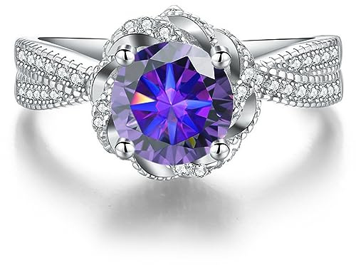 Diamantring, Moissanit vigselringar for kvinnor 1ct rund slipning D-färg VVS1 blå/lila/rosa diamantring