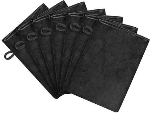 AIUNBEST Lot de 7 gants de toilette en microfibre, 15 x 21 cm, réutilisables, gants de toilette, gants de toilette doux pour le visage, essuie-mains avec boucles de suspension