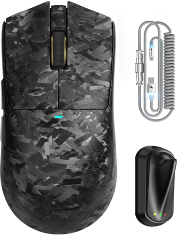 ATTACK SHARK X11 Ultra Kabellose Gaming-Maus mit C06 Ultra LED-Kabel, Carbonfaser-Verbundgehäuse, 54L15 MCU, PAW3950MAX, 8000Hz, BT/2.4G/Wired, bis zu 42000 DPI (Schwarz)