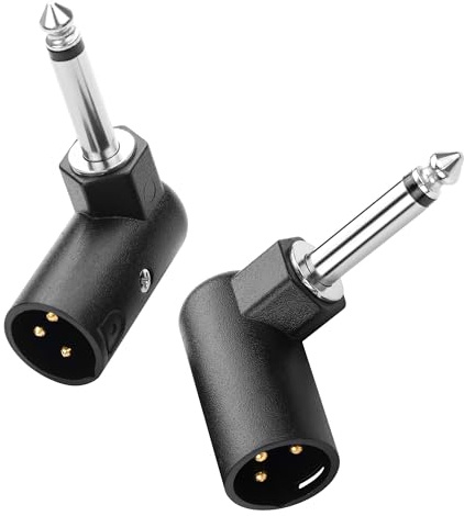 6,35 mm höger vinkel 3 PNGKNYOCN adapter till XLR, 90 graders 3-stifts XLR-hane till 6,35 mm TS-hankontakt för mixer, mikrofoner, förstärkare (paket med 2)