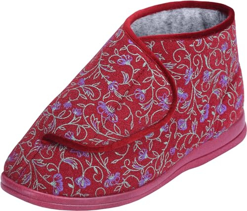 Cosyfeet Elise - Wine Floral - 6-6E - Extra Wide Women's Slippers