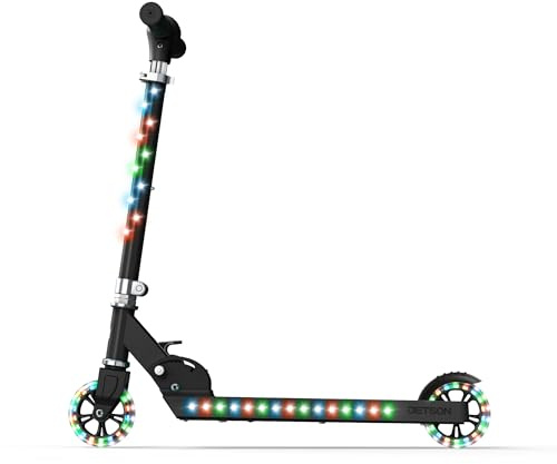 Jetson Scooters - Jupiter Kick Scooter (Black) - Collapsible Portable Kids Push Scooter - Lightweight Folding Design with High Visibility RGB Light Up LEDs on Stem, Wheels, and Deck