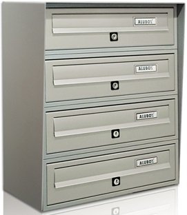 ALUBOX SLIM Cassette Postali Condominiali 4 Posti 50X39X30 Cm In Lamiera Zincata E Alluminio Cassetta Postale Da Esterno Condominiale Con Sistema Anti Prelievo (ARGENTO)