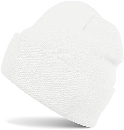 styleBREAKER Unisex Beanie Strickmütze Einfarbig, Feinstrick Mütze doppelt gestrickt, warme Winter Strickbeanie 04024029, Farbe:Weiß