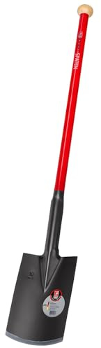 KRAFTSPATEN Slim | für härteste Erdarbeiten mit Hebelwirkung von über 2 t | extra Starkes Spatenblatt, scharf angeschliffen, ohne Tritt, Stahlrohrstiel 92 cm mit Hartholzknauf | von IDEALSPATEN