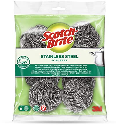 Scotch-Brite Lot de 6 éponges à récurer en Spirale en Acier Inoxydable - Idéal pour Les poêles en Fonte - Nettoyage Puissant - Éponge de Cuisine - pour Cuisine, Garage, extérieur