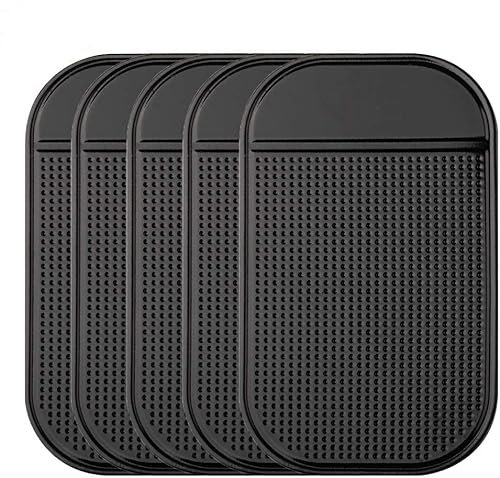 Tappetino antiscivolo per auto, Bysameyee Pacco da 5 pezzi antiscivolo per Dash Pad extra-spesso appiccicoso per rilevatore radar, telefono cellulare, chiavi, vetro, specchi, metallo, GPS, monete