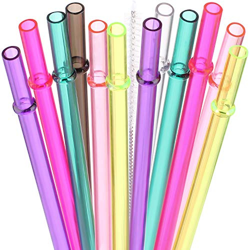 Dakoufish 13 Long Reusable Plastic Replacement Drinking Straws for 40 oz,30 oz & 24 oz Mason Jar,Tumblers, Set of 12 with Cleaning Brush (13inch,7color)
