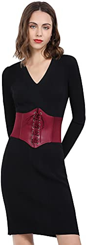 HOEREV Donne Ragazze Elastico Banda Larga Elastico Legato Waspie Corsetto Cintura in Vita,Prugna,L