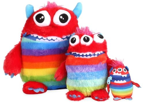 Worry Yummy Monster Children's Soft Toy - Clip-On, Large & Jumbo Soft Cuddly Toy Set For Kids - Boys & Girls Anxiety, Stress & Fear Reducing Sleep Companion - Red 'Munch'