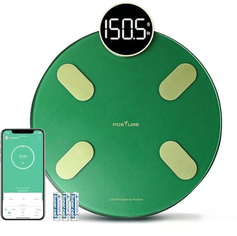 Scale for Body Weight, Posture Digital Bathroom Scale Large LED Display Weight Scale, High Accurate Body Composition Analyzer with BMI with Free Smartphone APP, 400Lb,Green
