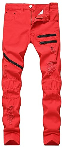 Pantalones Vaqueros Elásticos Ajustados Rasgados Para Hombre, Pantalones Vaqueros Desgastados Ajustados, Pantalones Vaqueros Rectos Casuales, Pantalones Vaqueros Moto Biker vaqueros para hombre