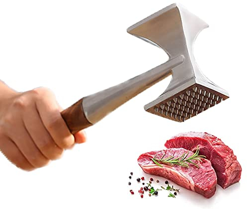 FLOTRUTE Marteau à Viande, Attendrisseur de Viande Très Résistant, Marteau à Steak avec Manche en Bois et Alliage de Zinc de Qualité Alimentaire, Maillet de Cuisine 2 en 1, 26 CM